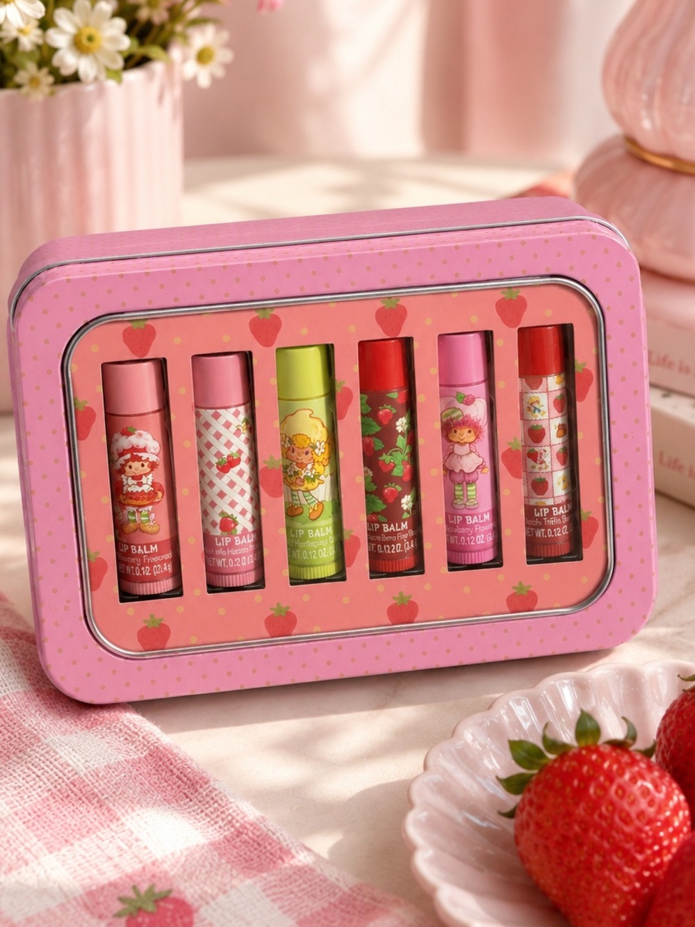 Strawberry Shortcake 6-Piece Flavored Lip Balm Set in Collectible Tin Gift